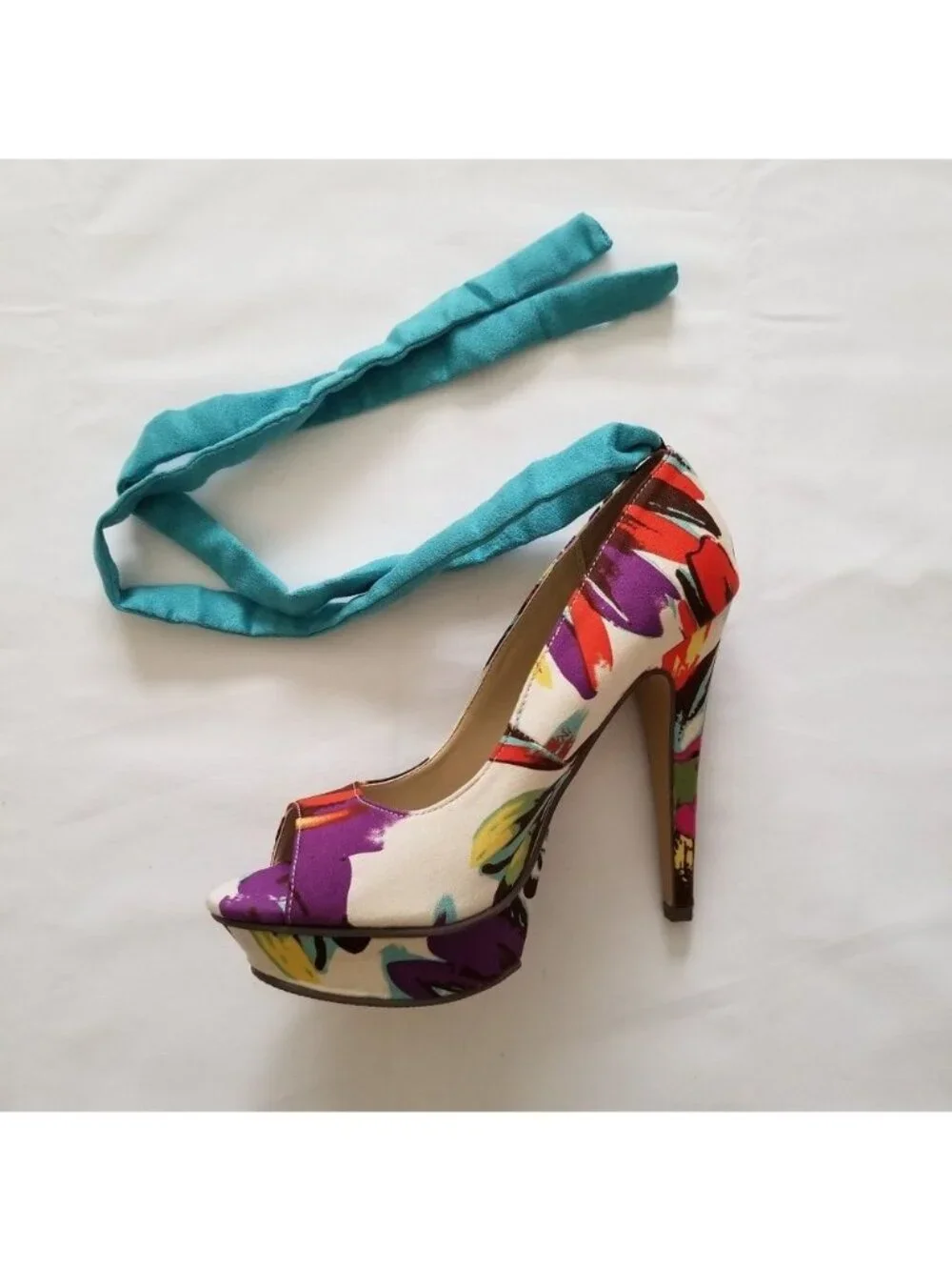Michael Antonio Floral Kaula Removable Ankle Strap Peep Toe High Heels Size 9